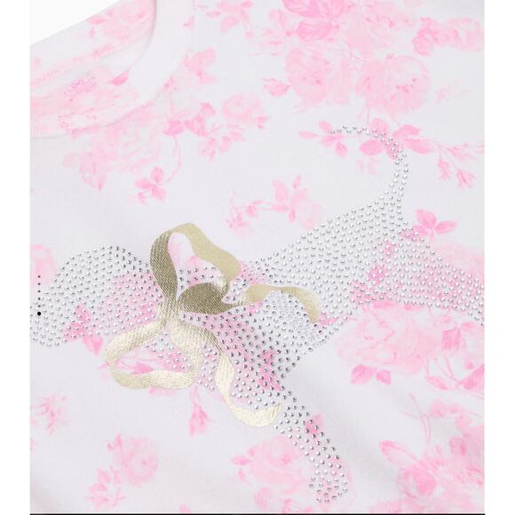 PINK x LoveShackFancy Oversized Crew Sweatshirt Everblooming White Size M NWT - Picture 2 of 3